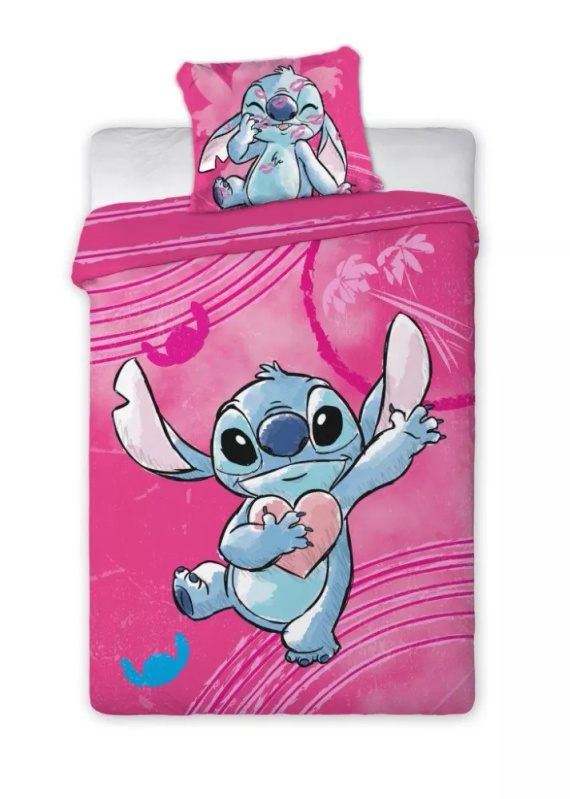 Lilo a Stitch Roztomilé bavlnené posteľné prádlo ružové | Disney | Jerry Fabrics detské posteľné prádlo