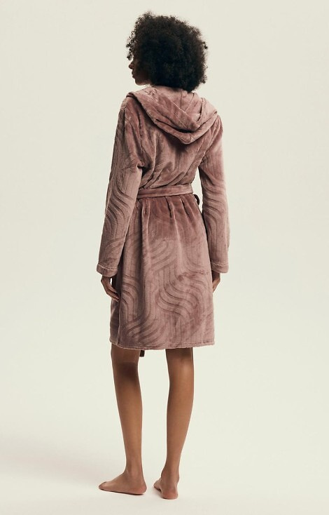 43602 Devyn Dámsky župan s kapucňou Henderson mahagón - krátky, teplý, velúr