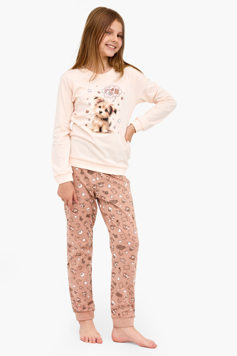 592/193 Sweet Dog Cornette - dievčenské pyžamo v ecru farbe, 100% bavlna, psík