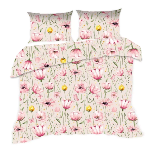 1744N Bavlnené posteľné prádlo Classic E24 Karo flowers powder beige - 100% bavlna, odolná, farebná, 2-dielna súprava