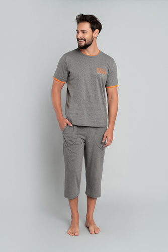 Marek Pánske pyžamo s krátkym rukávom, 3/4 nohavice Talianska móda - medium melange