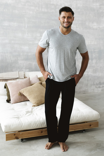 Dallas Pánske pyžamo s krátkym rukávom, dlhé nohavice Italian Fashion- melange/black