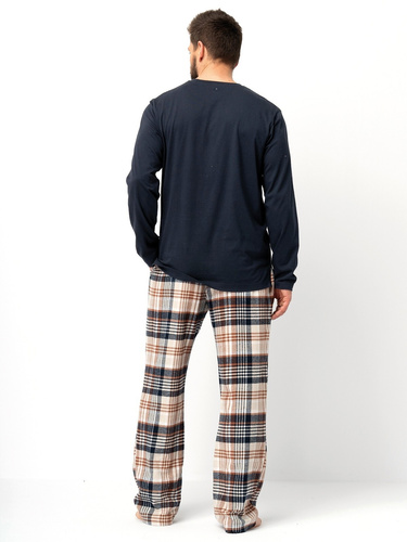 MNS 444 Pánske pyžamo Key čierne - bavlna, dlhý rukáv a hladké nohavice