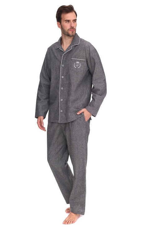 2533 Zeus L&L pánske pyžamo - bavlna, melanž, s golierom a gombíkmi
