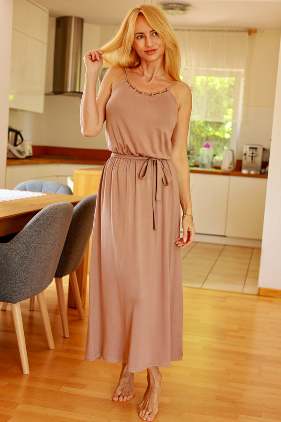 Grace Mirale - Dlhé viskózové šaty s rozparkom | Poľská výroba - latte