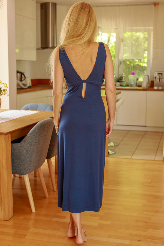 Senai Šaty Mirale - Dlhé viskózové šaty s výstrihom do V vpredu a vzadu | Poľská výroba - tmavomodrá