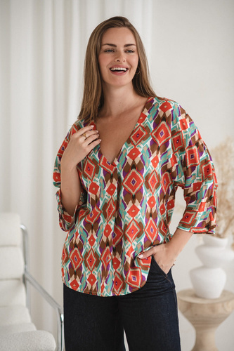 Bahama Mama Milk&Love tehotenská blúzka s boho potlačou - viskóza, 3/4 rukáv, oversize