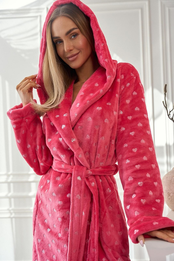 Dámsky župan 2551 Amira L&L malinová - dlhý s kapucňou | Elegancia a pohodlie
