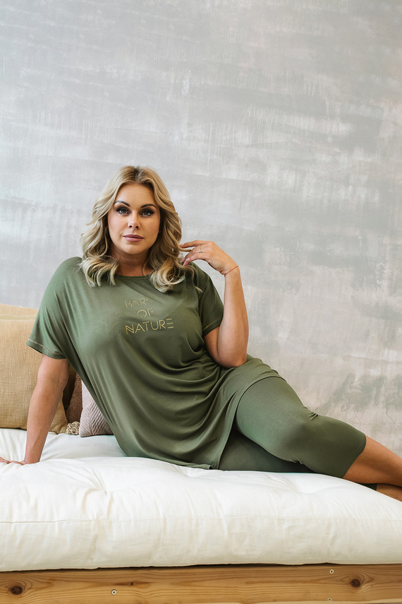 Dámske pyžamo Natura s krátkym rukávom a 3/4 nohavicami Italian Fashion - khaki