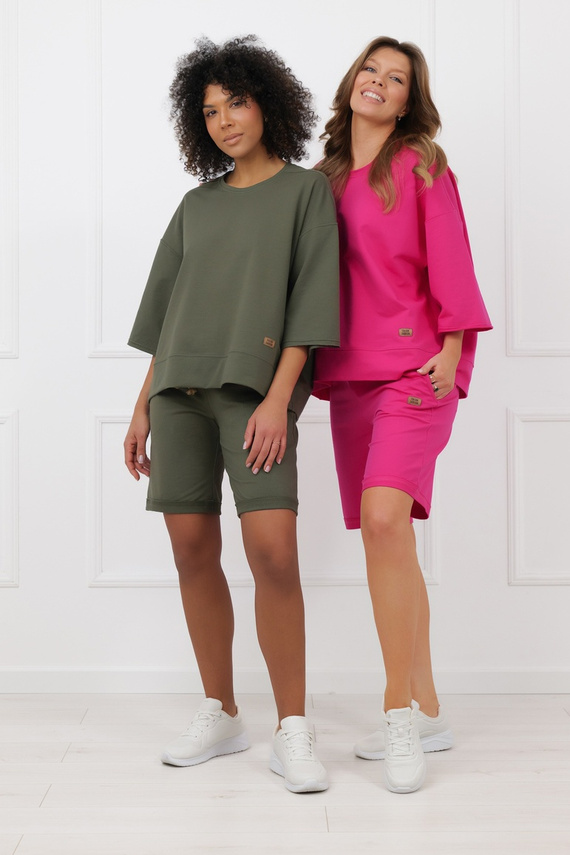 Mikina Kaori Italian Fashion 3/4 rukáv bavlna elastan - fuksia