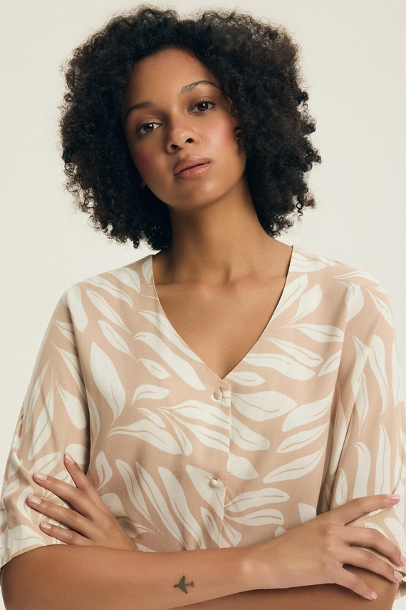 Dámske pyžamo Henderson Dextra 43688 broskyňová viskóza, zapínanie na zips, 3/4, kvetinová potlač