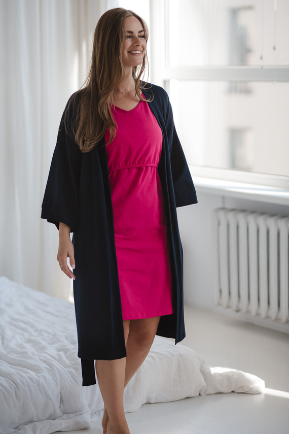 Milk&Love tehotenský župan tmavomodrý - bavlna s elastanom, pohodlný, rukáv 7/8