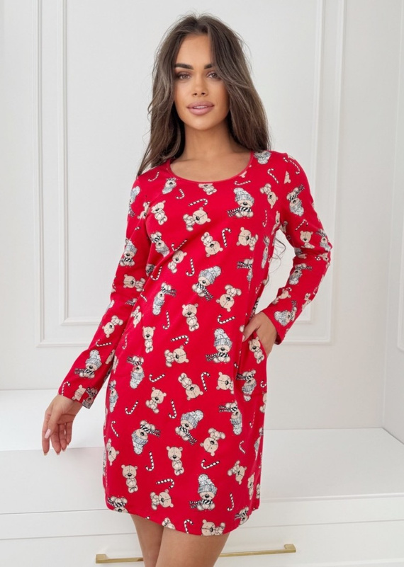 Dámska nočná košeľa Bear Donna - bavlnená, slávnostná, s vreckami