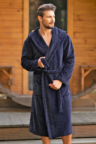 Zygmunt Pánsky župan s kapucňou Italian Fashion - tmavomodrý