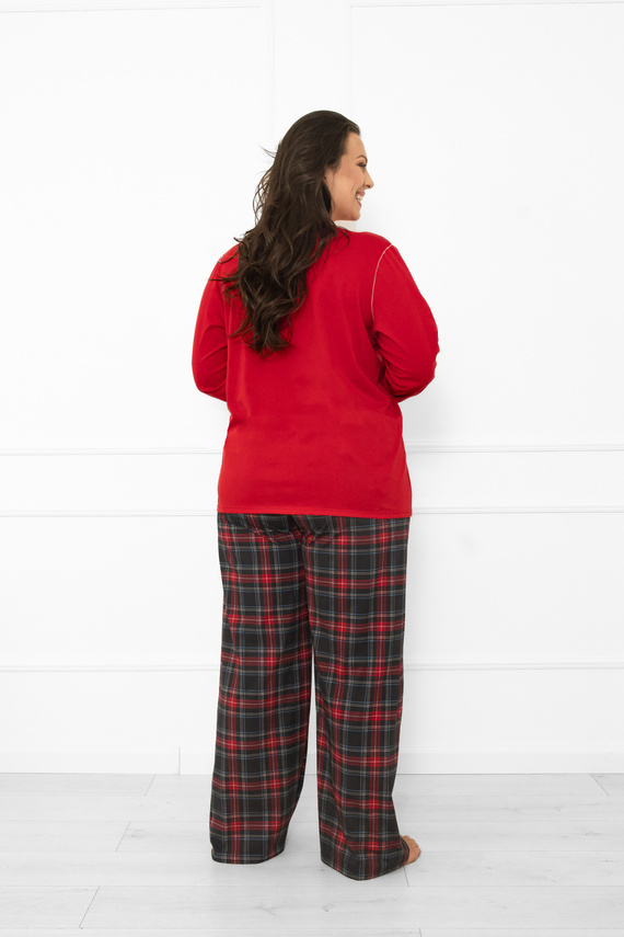 Dámske pyžamo Italian Fashion v červenej farbe - bavlna, dlhý rukáv a nohavice, károvaná
