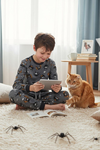 Chlapčenské pyžamo Cornette Bat 2 264/182, 263/182 sivá - bavlna, dlhý rukáv, netopierí vzor