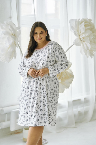 Martina 3467 Nočná košeľa Taro biela - bavlna, dlhý rukáv, ženský strih a pohodlie
