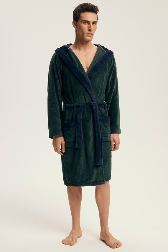 Pánsky župan Henderson 43377 Natch green- kapucňa, teplý úplet, pohodlie a elegancia