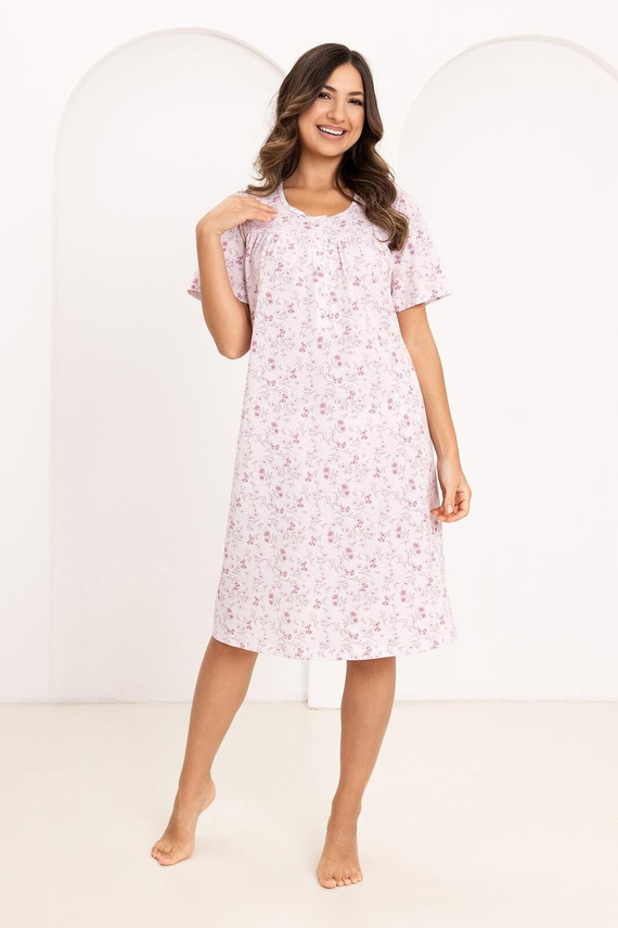 Dámska nočná košeľa 018 Regina pink- 100% bavlna Premium, gombíky, krčok, pohodlný spánok každú noc