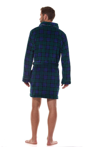 2456 BJ Pánsky župan L&L námornícka modrá - mäkký, károvaný s golierom