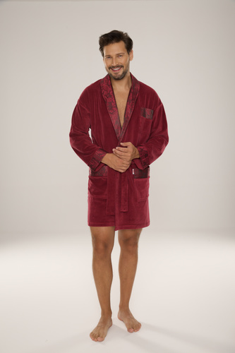 866 Noble Pánsky velúrový župan De Lafense - krátky, elegantný, bavlnený - bordový