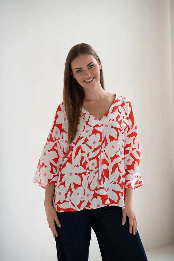 Materská blúzka Mamafullness Milk&Love v kvetinovej farbe - viskóza, 3/4 rukáv, oversize