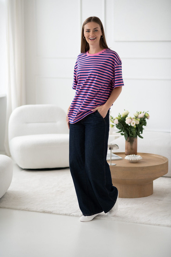 Mamahood Milk&Love ružovo-modré pruhované tričko pre tehotné a dojčiace ženy - pohodlné a štýlové
