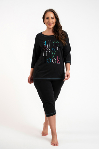 Dámske pyžamo Olza 3/4 rukáv, 3/4 nohavice Talianska móda - čierne