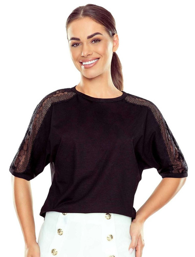 Elegantná dámska blúzka Atila 3/4 Eldar black| Čipkované vsadky, elastická viskóza, rukávy po lakte | Ideálna na každú príležitosť