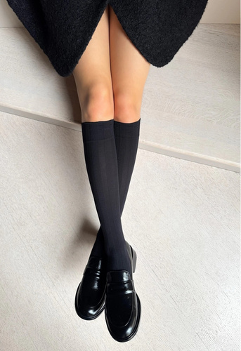 Laura Veneziana nero podkolienky z mikrovlákna, široké pruhy, netlačiaci pás