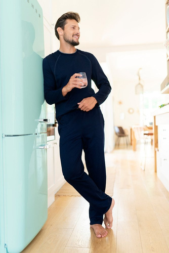 Niko Pánske pyžamo s dlhým rukávom, dlhé nohavice Talianska móda - námornícka modrá