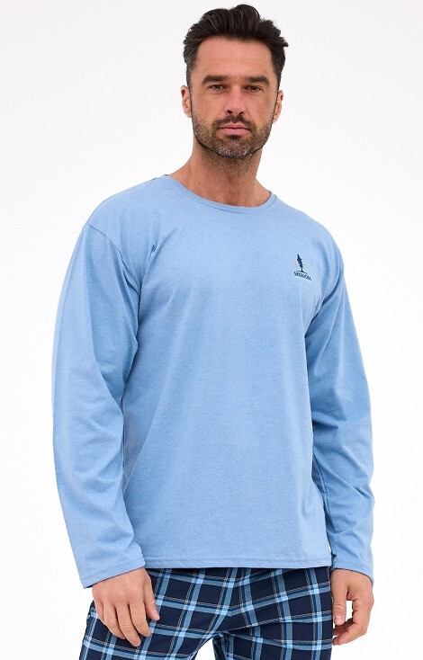 124/308 Sequoia Cornette - pánske bavlnené pyžamo s dlhým rukávom, kárované nohavice