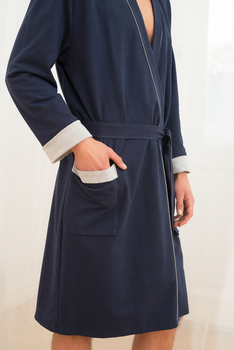 Gabriel Pánsky župan s vreckami Italian Fashion - tmavomodrý/melanžový