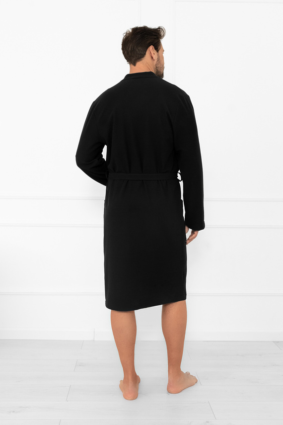 Pánsky župan Bono Italian Fashion black - s opaskom, reliéfny vzor, elegantný a pohodlný