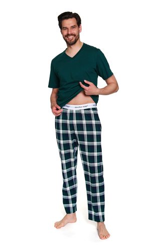Doctor Nap 7368 - pánske bavlnené pyžamo s výstrihom do V | 100% bavlna, poľská výroba - smaragdová