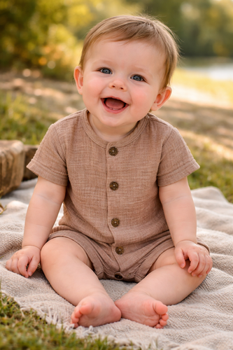 Baby Rampers Just Muslin 02235RL Makoma latte - mušelín 100% bavlna, krátky rukáv