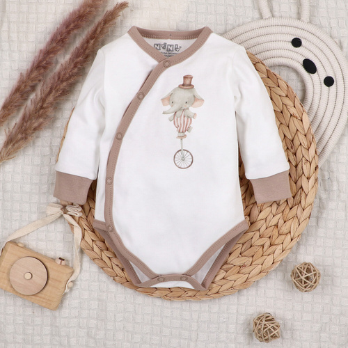 ABN-5582 Detské obálkové body Circus od Nini - 100% organická bavlna, zapínanie bez niklu, vyrobené v Poľsku