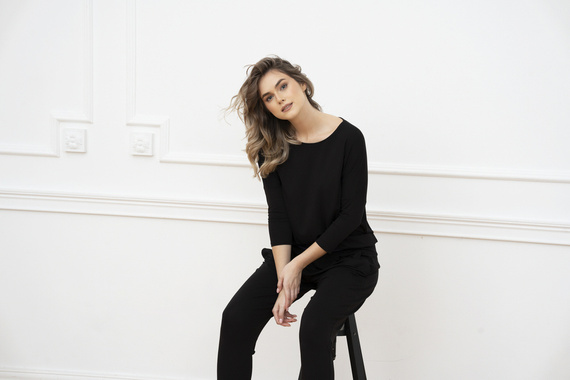 Štýl Dámsky set s 3/4 rukávmi, dĺžka.talianske módne nohavice čierne