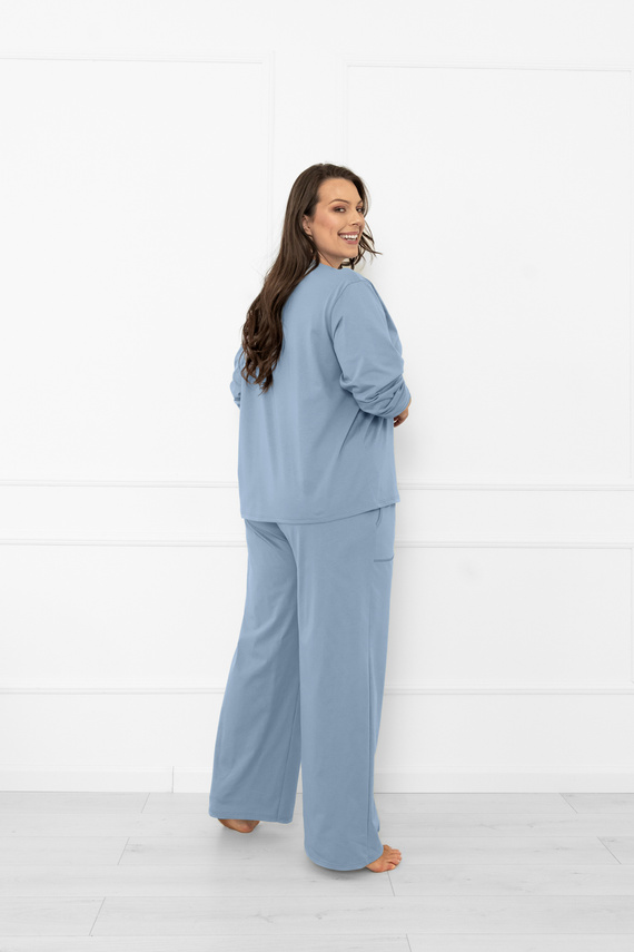 Dámske pyžamo Ksara Italian Fashion - bavlnené, s dlhým rukávom a nohavicami s vreckami - oceľové