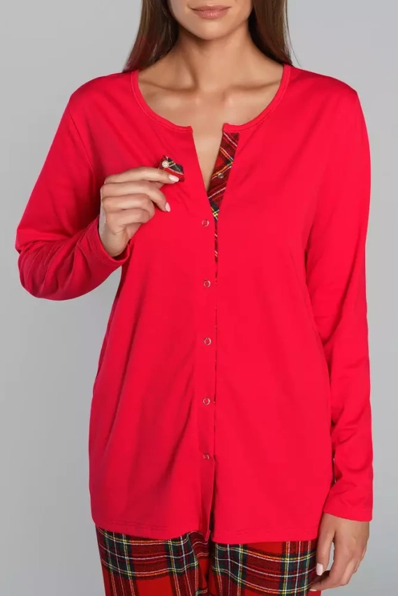 Zorza dámske pyžamo s dlhým rukávom, nohavice Talianska móda - červená/potlač