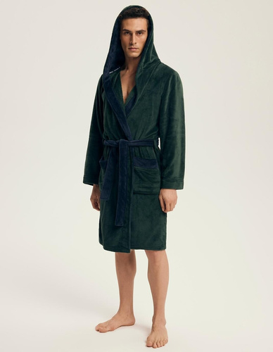 Pánsky župan Henderson 43377 Natch green- kapucňa, teplý úplet, pohodlie a elegancia