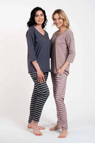 Betty Dámske pyžamo s 3/4 rukávmi a dlhými nohavicami Italian Fashion - cappuccino/print cappuccino