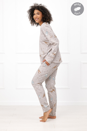 Italian Fashion Filka dámske pyžamo Mega Soft dlhé s motívom mačiek a vreckami