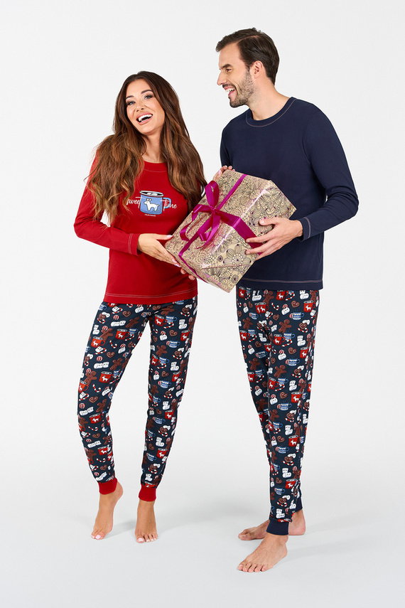 Makala Dámske pyžamo s dlhým rukávom a dlhé nohavice Italian Fashion - červená/potlač