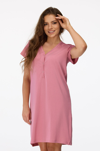 nie. 20 Tehotenská nočná košeľa Senizo staroružová - 100% bavlna, krátky rukáv, zapínanie na gombíky pri dojčení