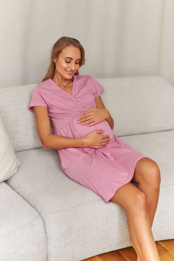 Tehotenská nočná košeľa Doctor Nap 5336, V-výstrih, bavlna, vrecká, OEKO-TEX