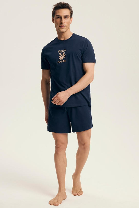 Pánske pyžamo Core 43462 Legend Henderson navy blue - bavlnené, s krátkym rukávom, balené