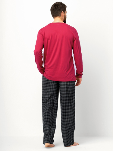 Pánske pyžamo MNS 471 Key bordová - dlhý rukáv, bavlnené flanelové nohavice