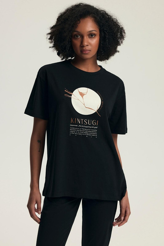 Dámske pyžamo 43728 Dairoku čierne - bavlna, krátky rukáv, rybárske nohavice