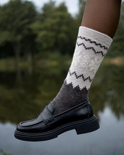 Dámske ponožky Gabriella SW/070 cacao-latte- zimné, vlna a akryl, teplé so vzorom